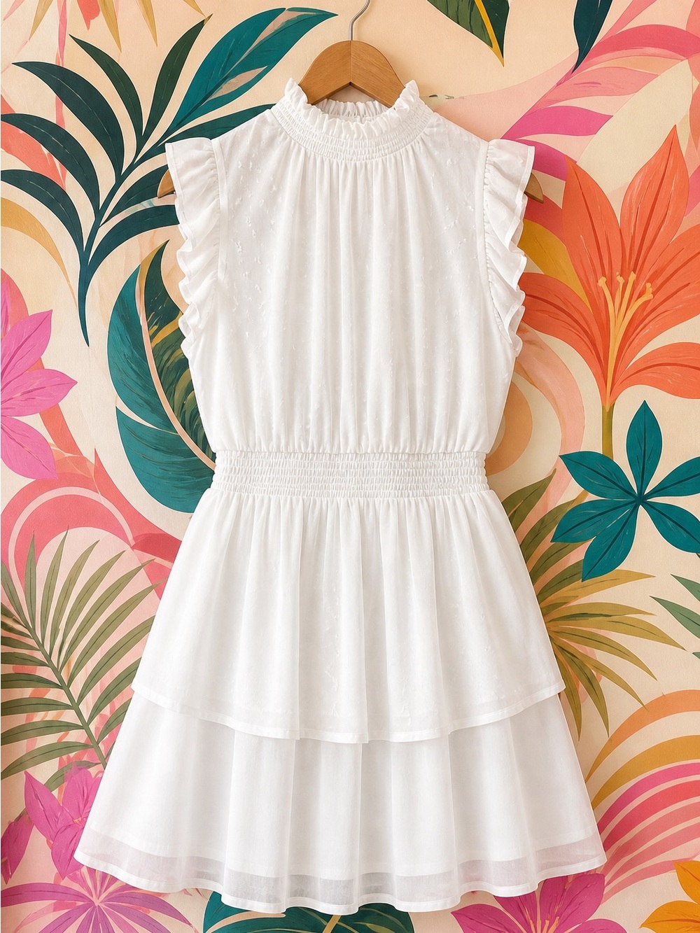 Womens Plus Size 1X  Smocked Waist Tiered Boho Ruffle Dress